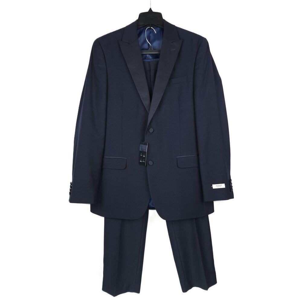 Alfani Men's Slim-Fit Stretch 2-Piece Tuxedo Diamond Grid Navy 38R 30x30 NWT